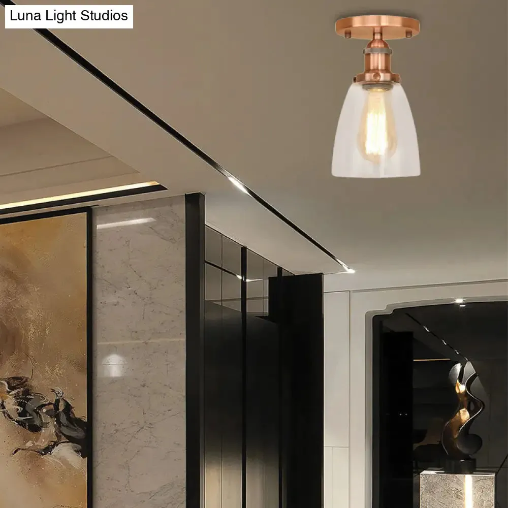 Industrial Clear Glass Conical Semi Flush Light for Foyer - Brass/Copper/Rust Ceiling Mount Fixture