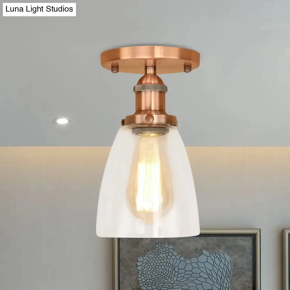 Industrial Clear Glass Conical Semi Flush Light for Foyer - Brass/Copper/Rust Ceiling Mount Fixture