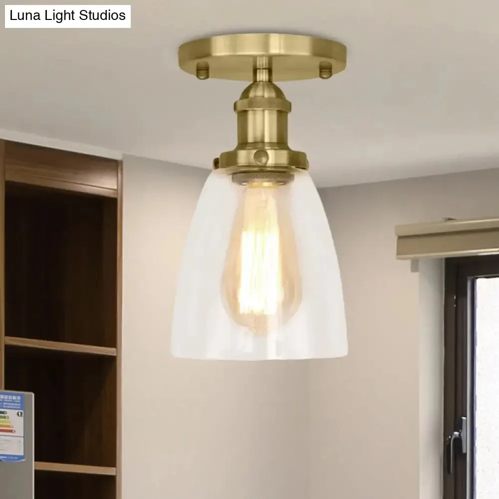 Industrial Clear Glass Conical Semi Flush Light for Foyer - Brass/Copper/Rust Ceiling Mount Fixture