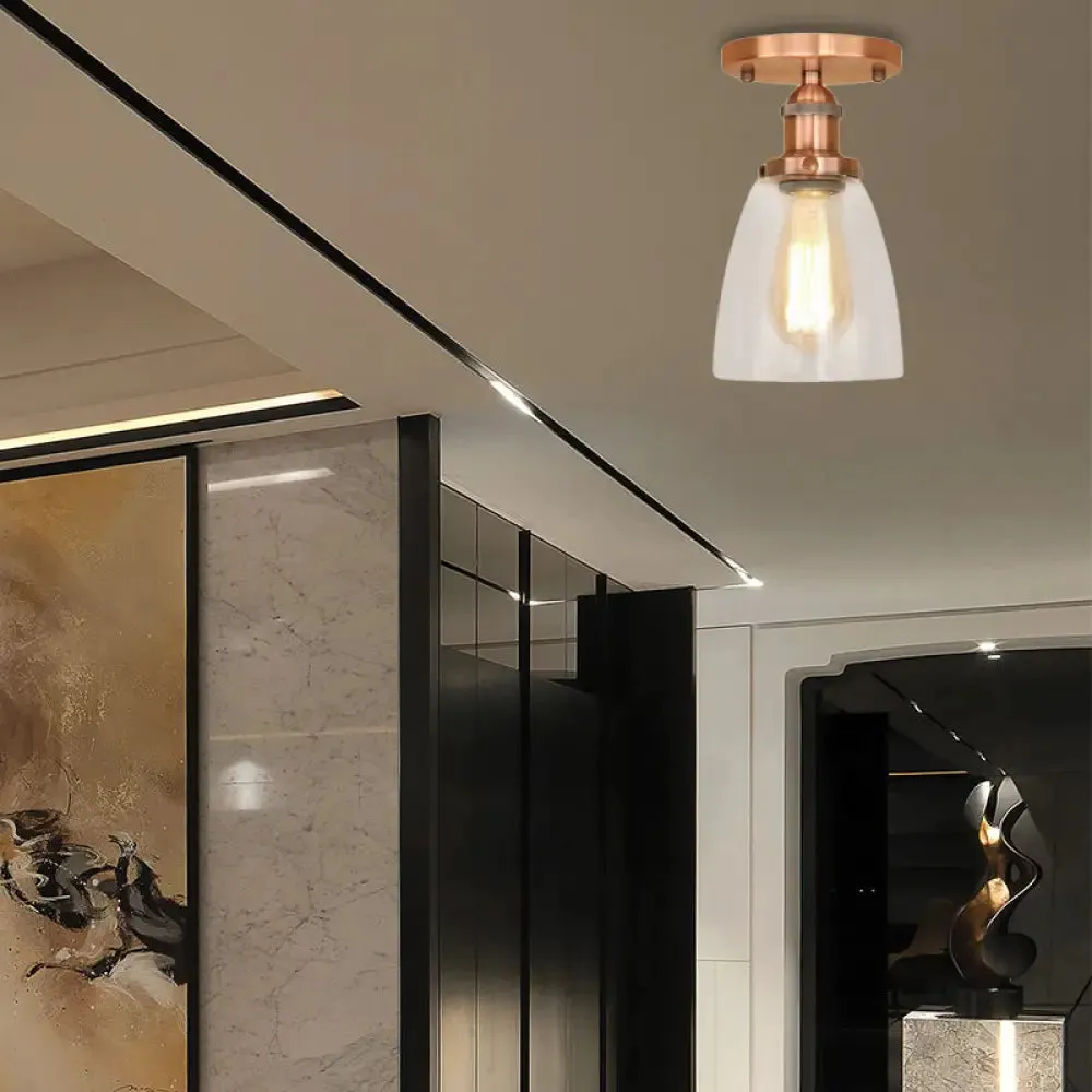 Industrial Clear Glass Conical Semi Flush Light for Foyer - Brass/Copper/Rust Ceiling Mount Fixture