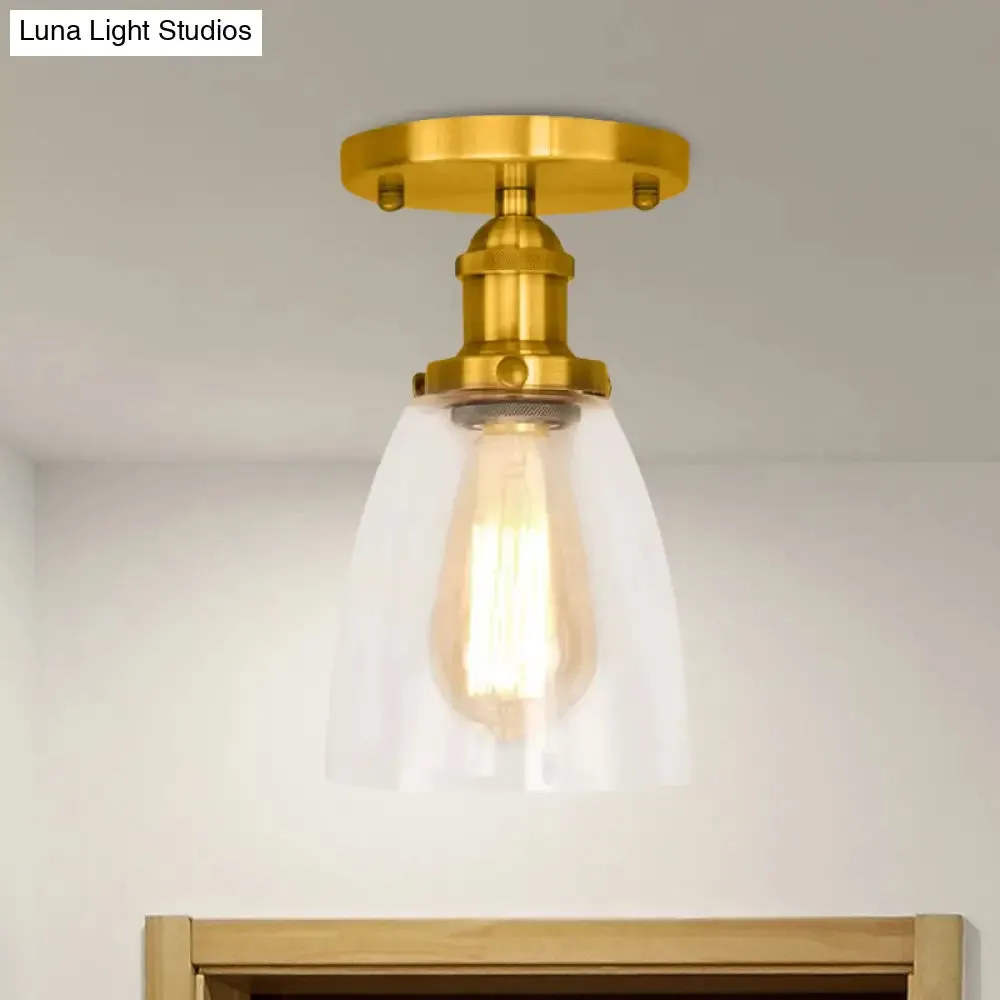 Industrial Clear Glass Conical Semi Flush Light for Foyer - Brass/Copper/Rust Ceiling Mount Fixture