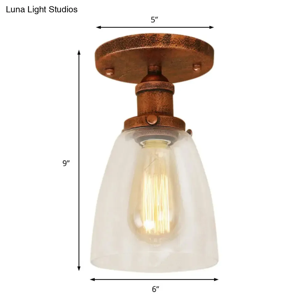 Industrial Clear Glass Conical Semi Flush Light for Foyer - Brass/Copper/Rust Ceiling Mount Fixture