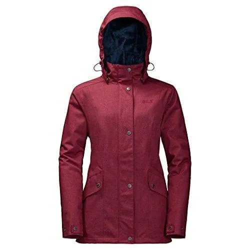 Jack Wolfskin Womens Park Avenue Waterproof Jacket - Dark Red - L