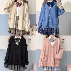 Japanese style sweater spring autumn V-neck cotton knitted sweater JK uniform cardigan multicolor Cosplay women's wear