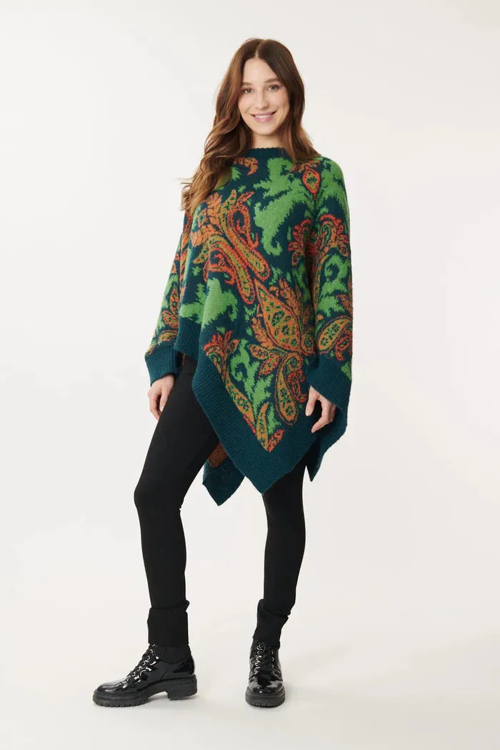 Jazz Paisley Poncho/Sweaters  - Teal