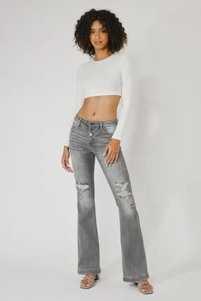 KanCan Light Grey Mid Rise Distress Flare Jeans