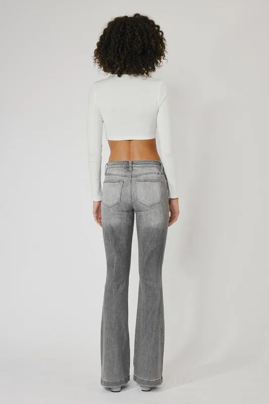 KanCan Light Grey Mid Rise Distress Flare Jeans