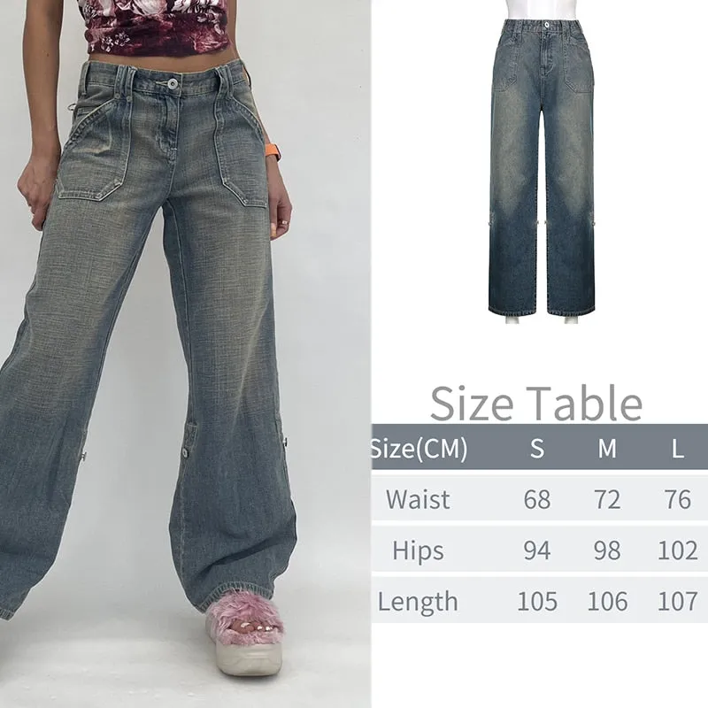 KittenAlarm - New Printed Baggy Y2K Jeans Women's Low Waist jeans Autumn Winter Oversize Wide Leg Baggy Pants Casual Cargo Trousers