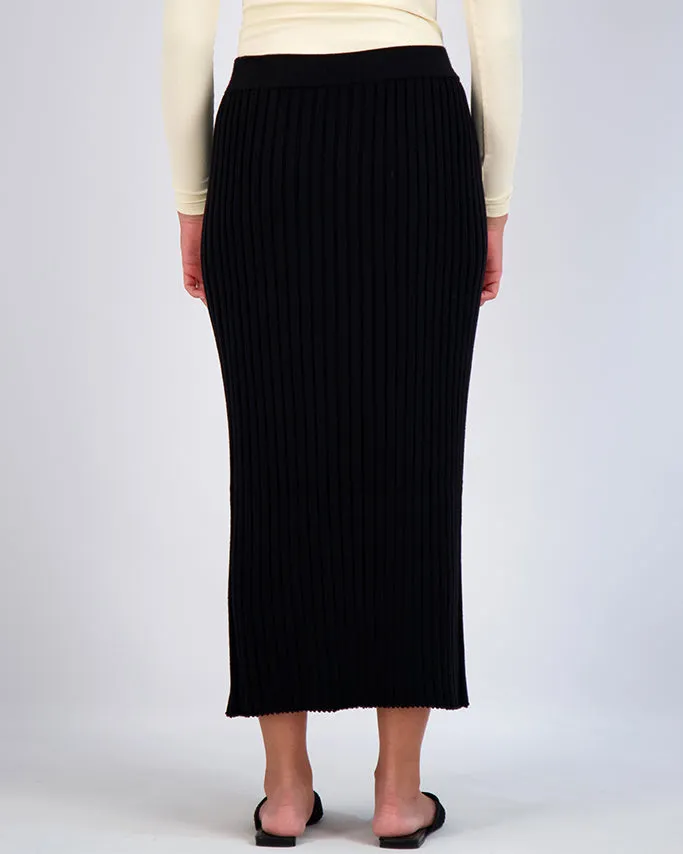 KNIT PLEATED SKIRT-BLACK