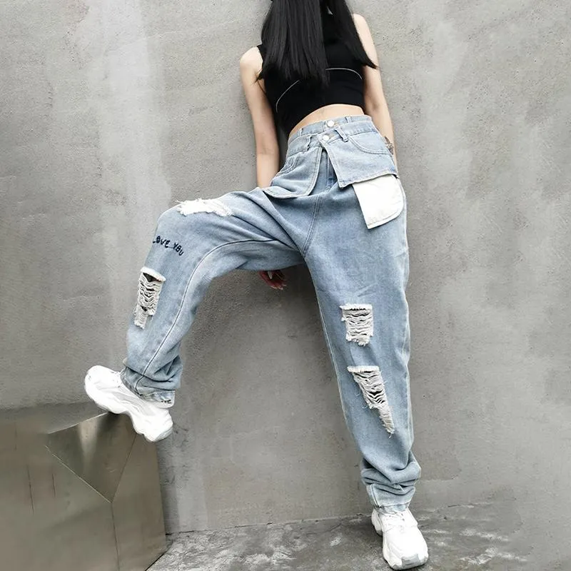 Kuma High Waist Ripped Denim Pants