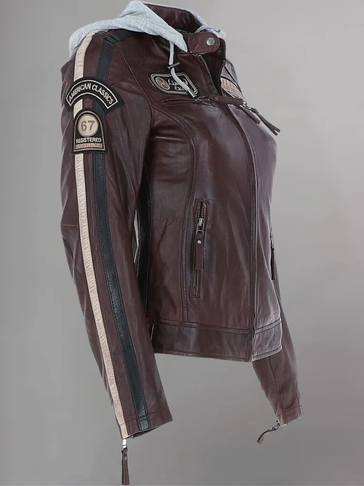 Ladies Casual Pure Dark Green Elegant Leather Jacket