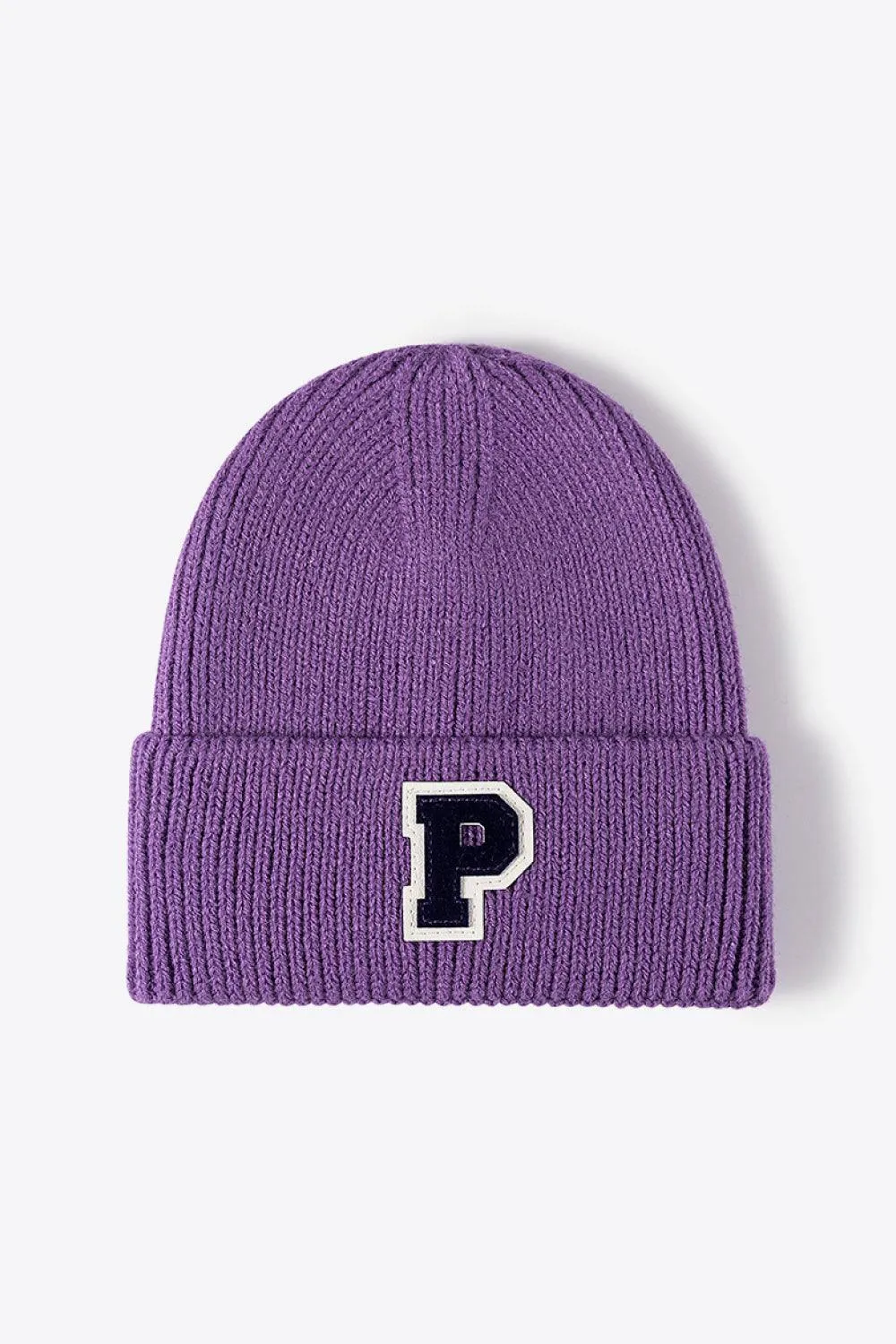 Letter Patch Cuffed Knit Beanie