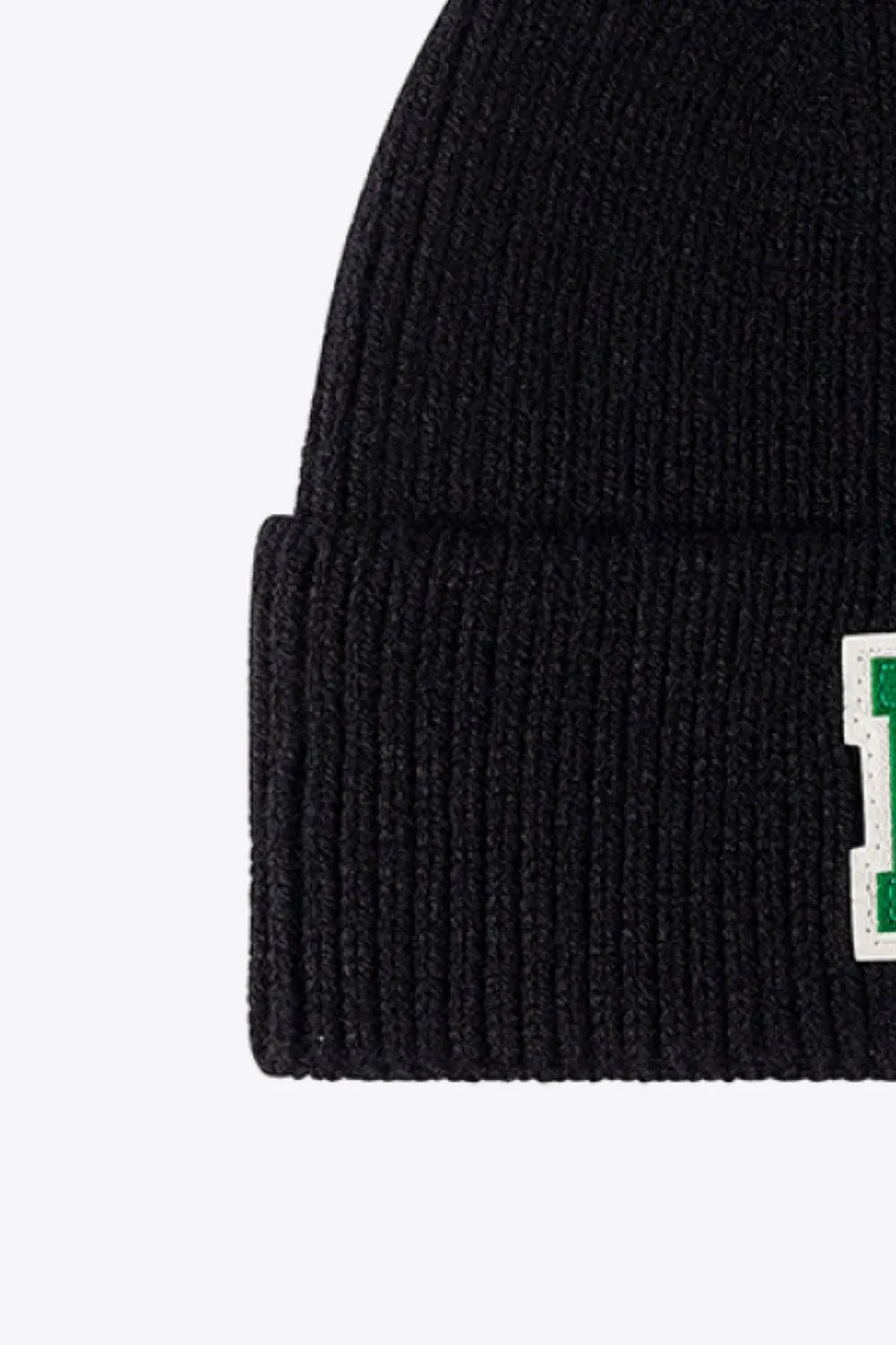 Letter Patch Cuffed Knit Beanie