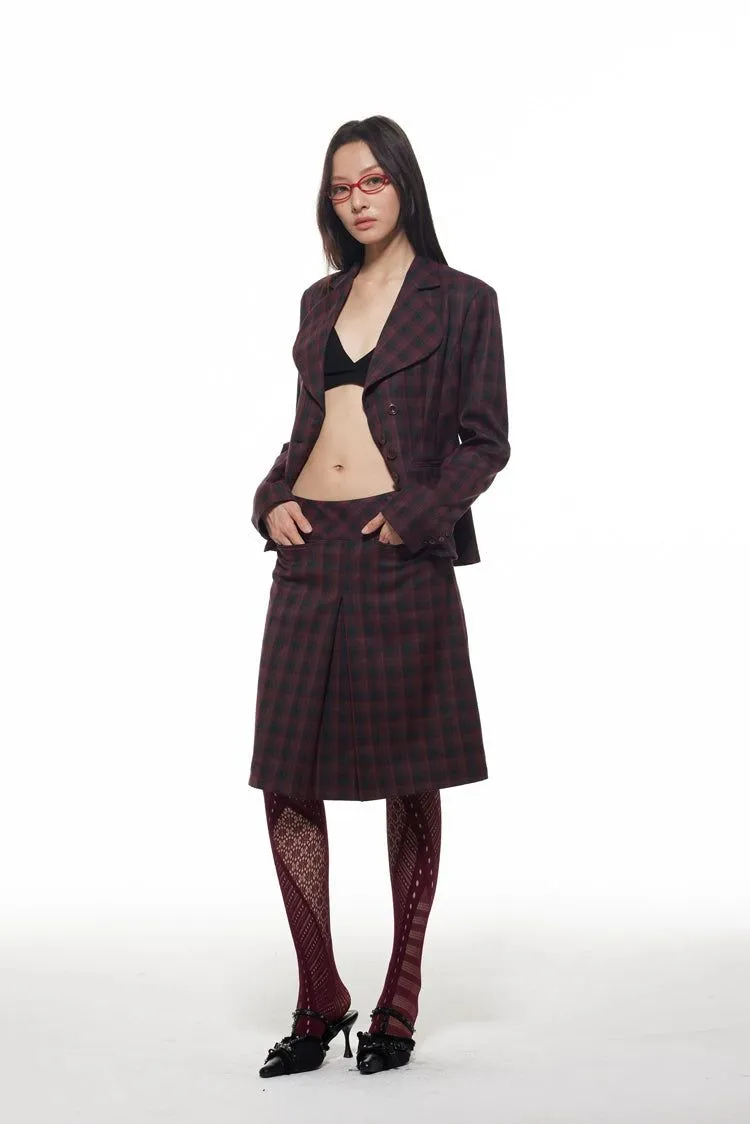 Light Classic Plaid Slim Fit Blazer & Pleated Skirt Set