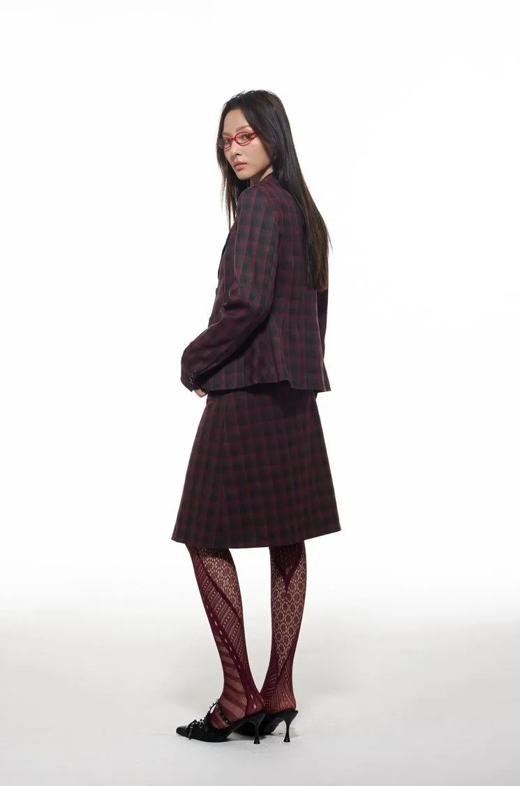 Light Classic Plaid Slim Fit Blazer & Pleated Skirt Set