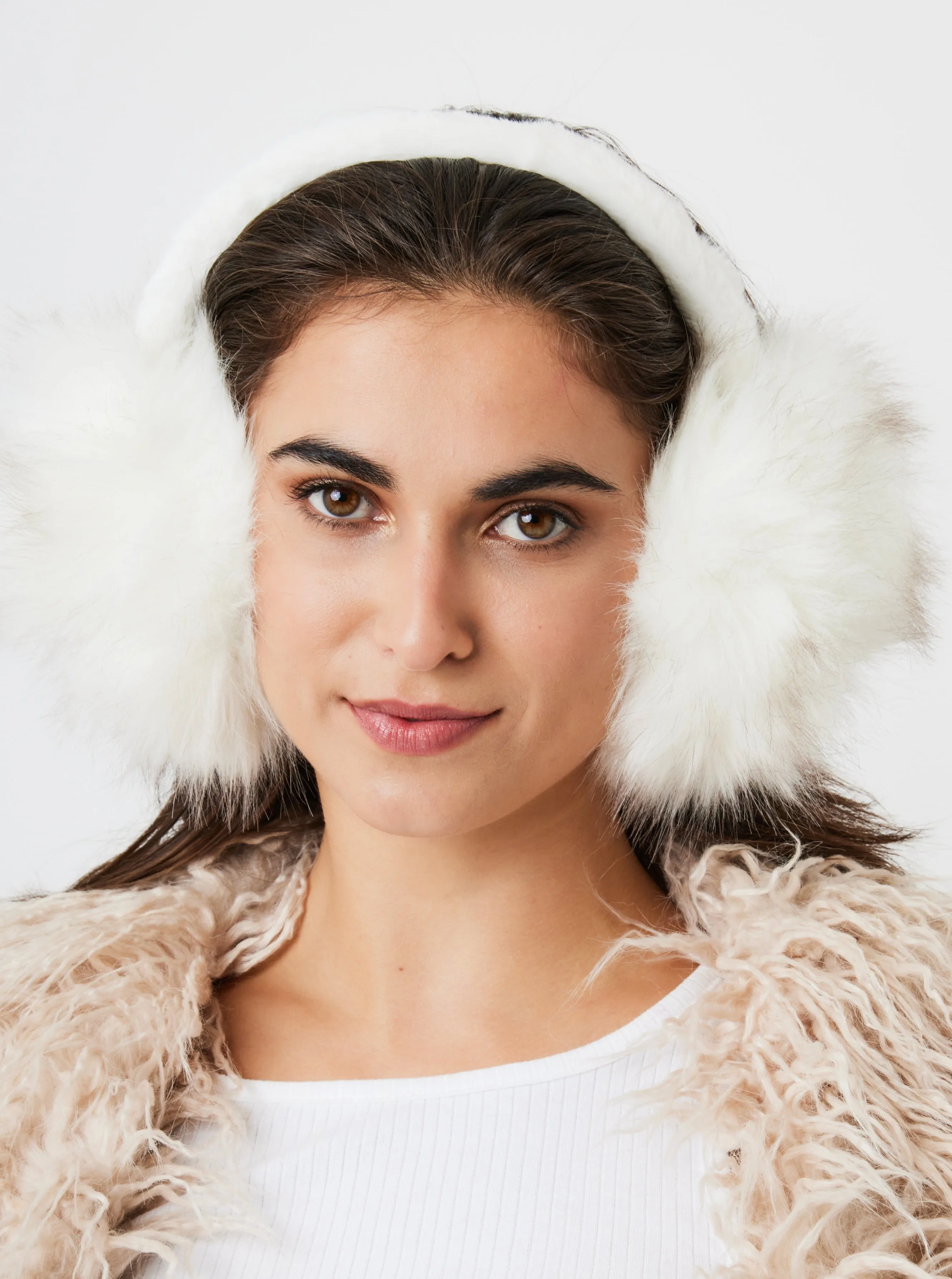 Long Faux Fur Earmuffs in White