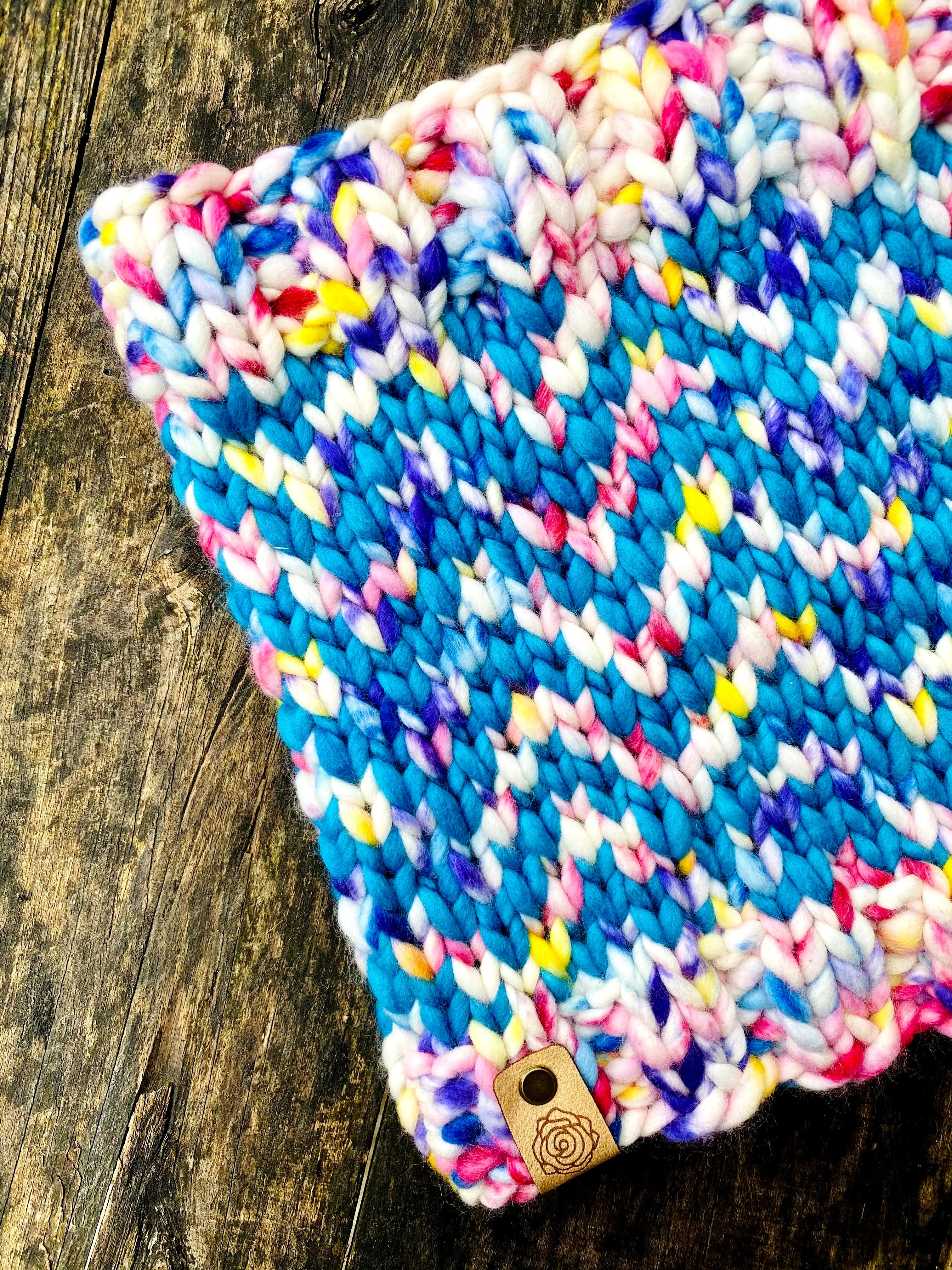 Luxury women's hand knit chevron winter cowl pink blue speckled wool slow fashion gift