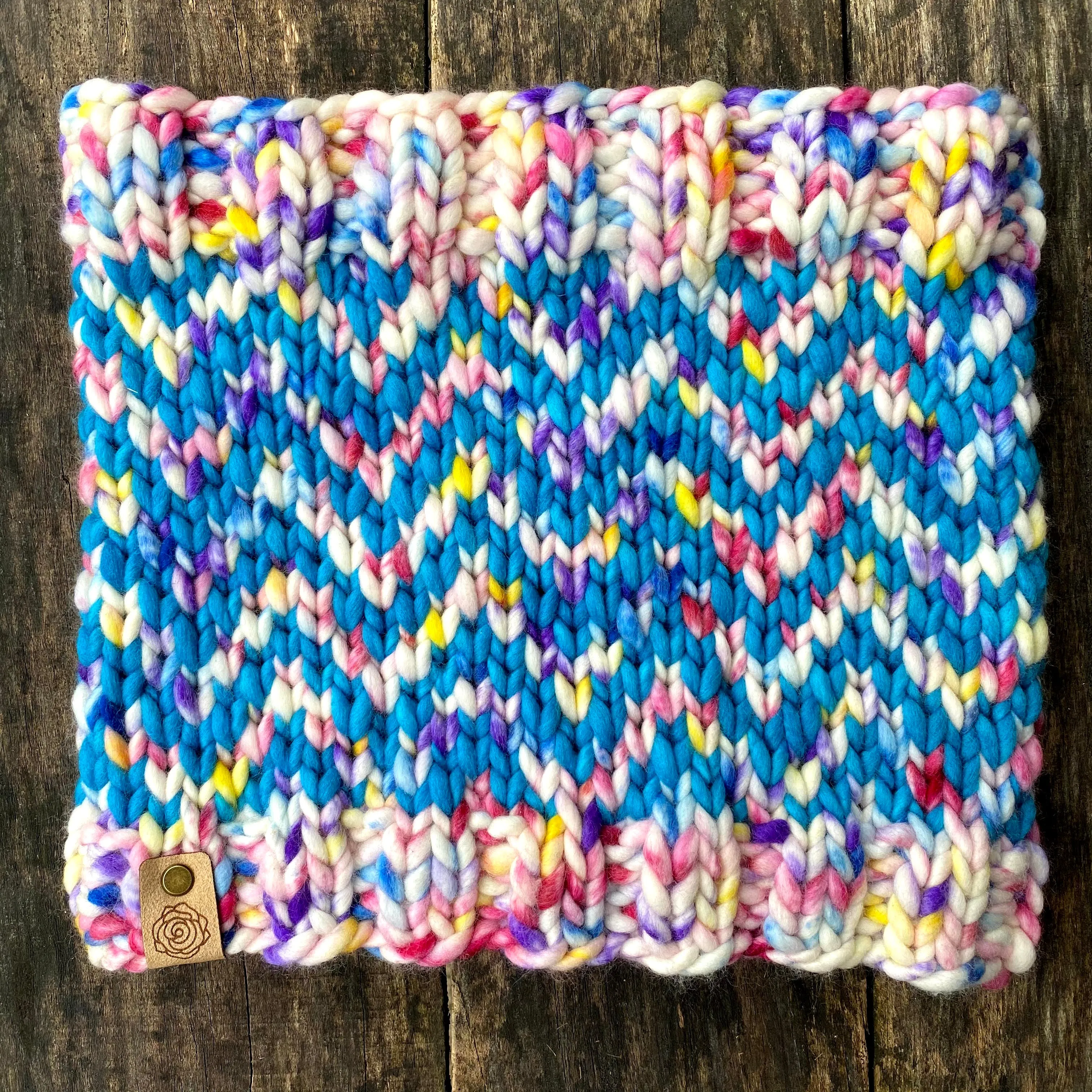 Luxury women's hand knit chevron winter cowl pink blue speckled wool slow fashion gift