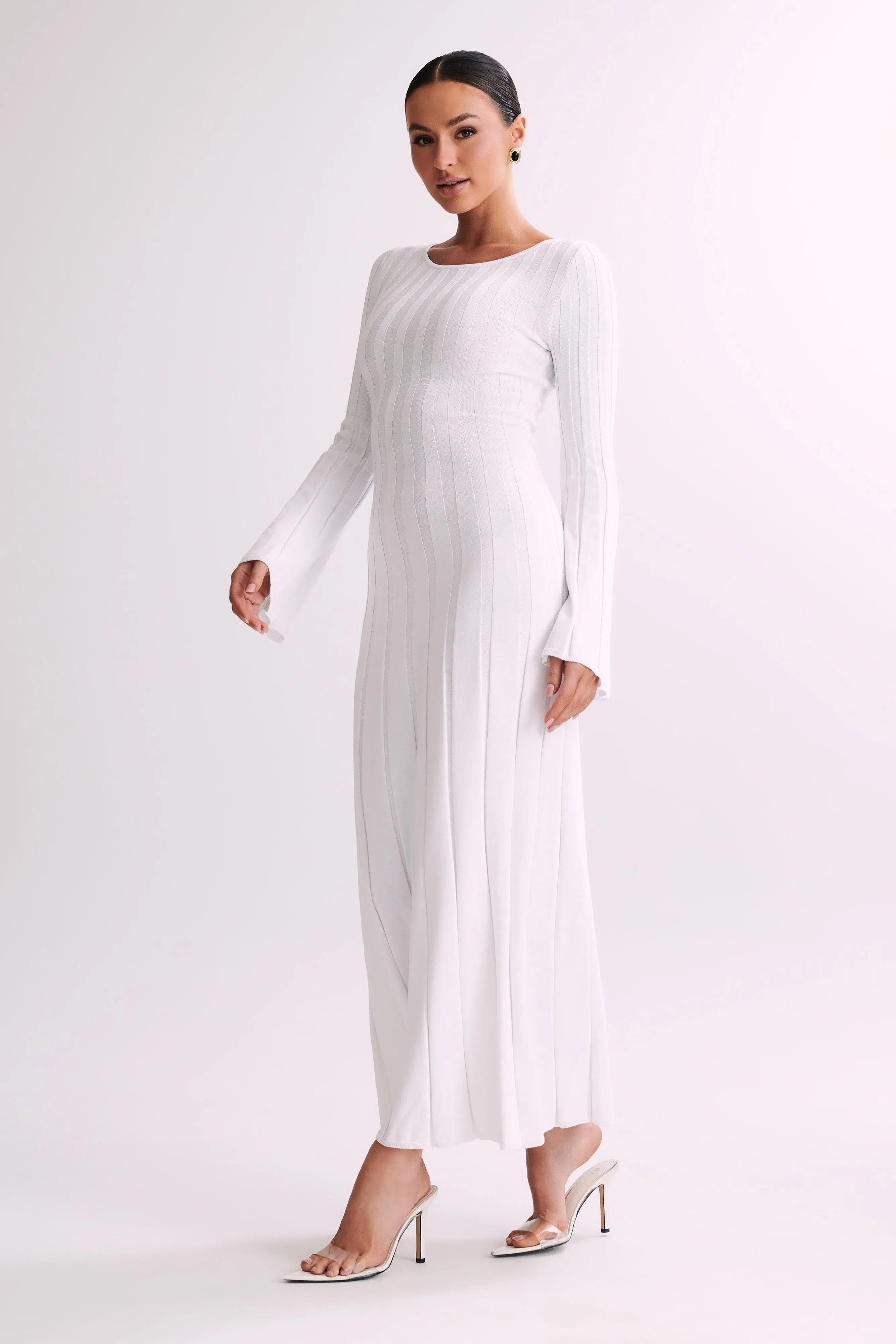 Mabel Long Sleeve Knit Maxi Dress - White