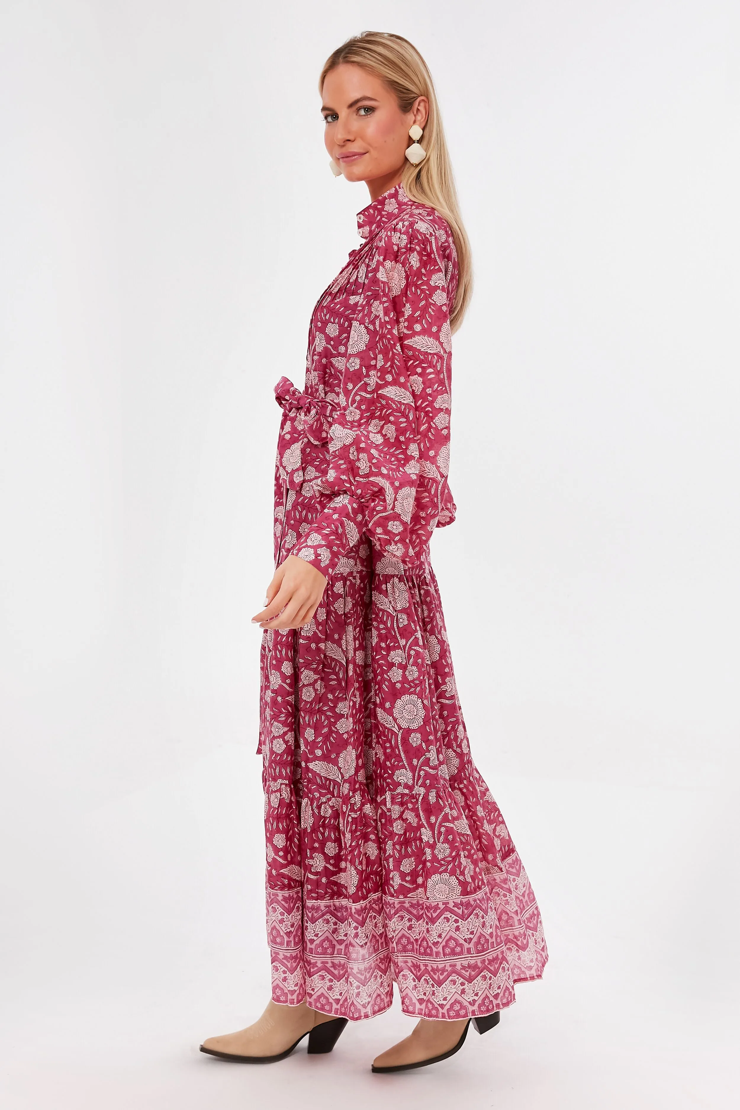 Magenta Mulberry High Neck Button Maxi Dress