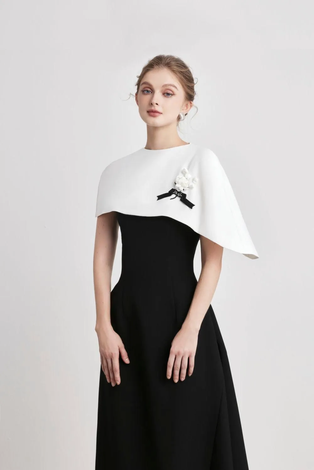 Magique Asymmetric Cape Shoulder Kate Midi Dress