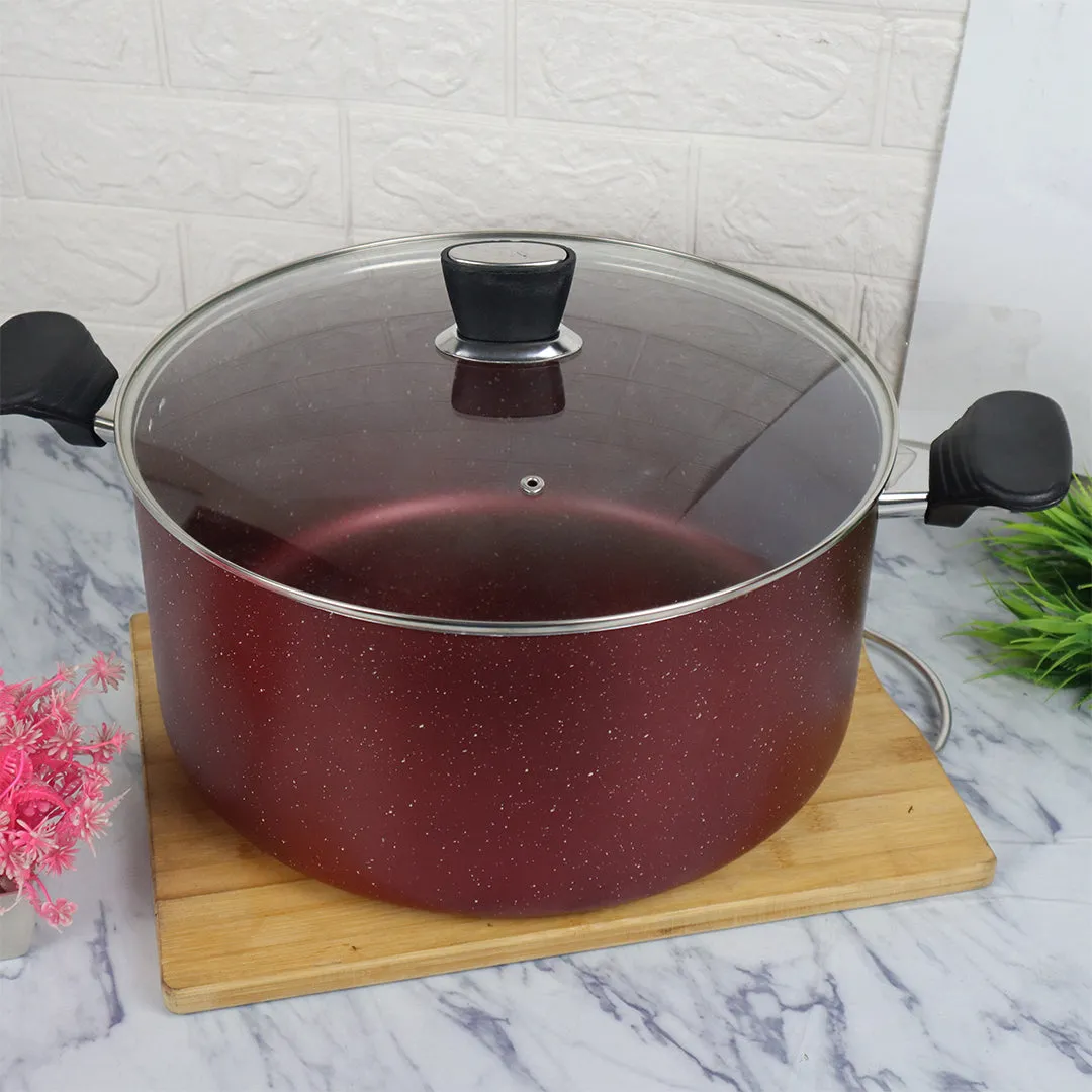 Marble Coated Casserole (Daigchi/Handi/Baigona) with Glass Lid - Maroon