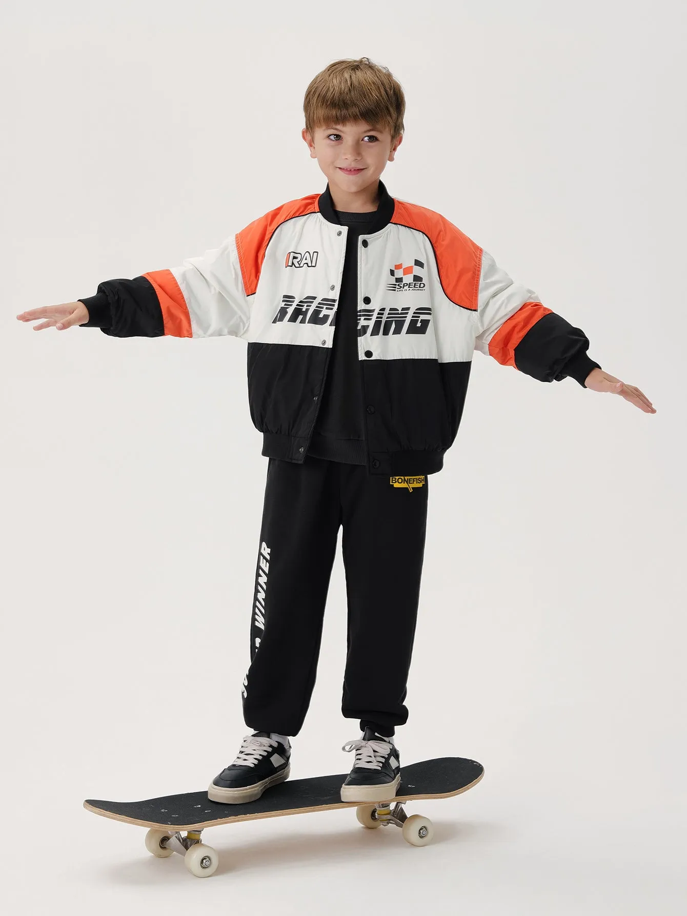 MARC & JANIE Boys Color Block Racing Baseball Jacket 241019