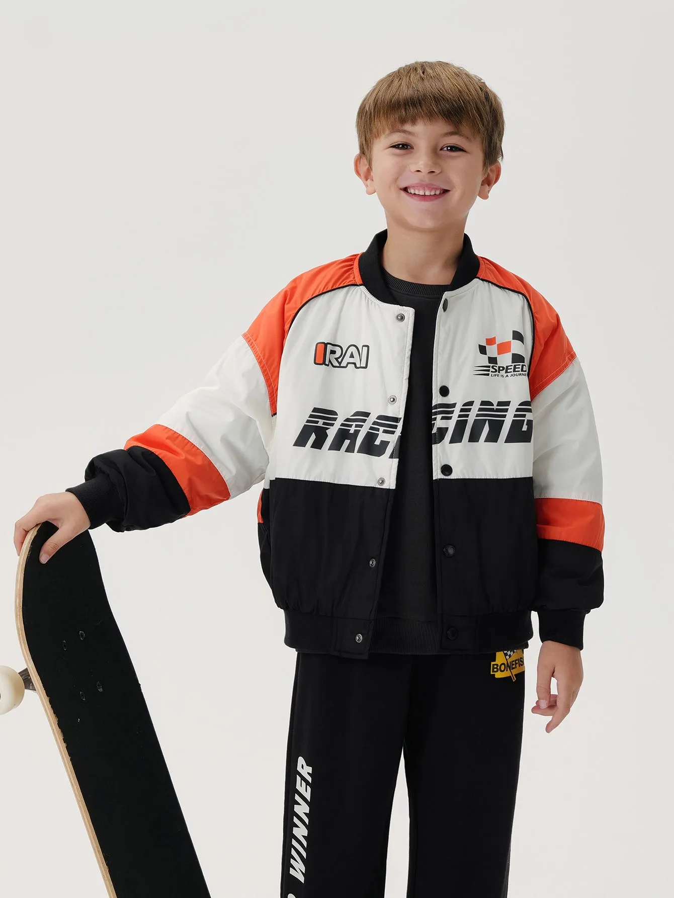 MARC & JANIE Boys Color Block Racing Baseball Jacket 241019