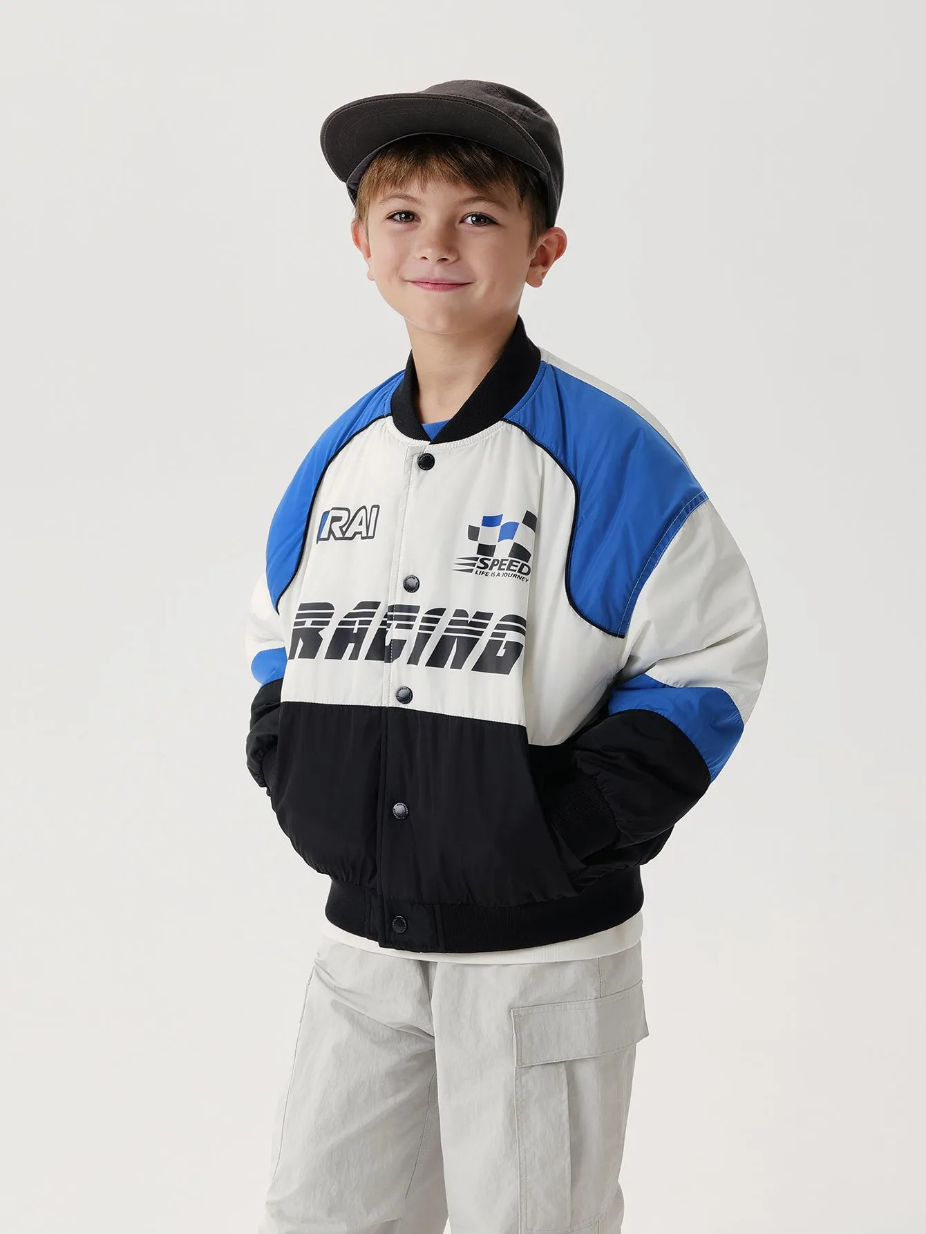 MARC & JANIE Boys Color Block Racing Baseball Jacket 241019