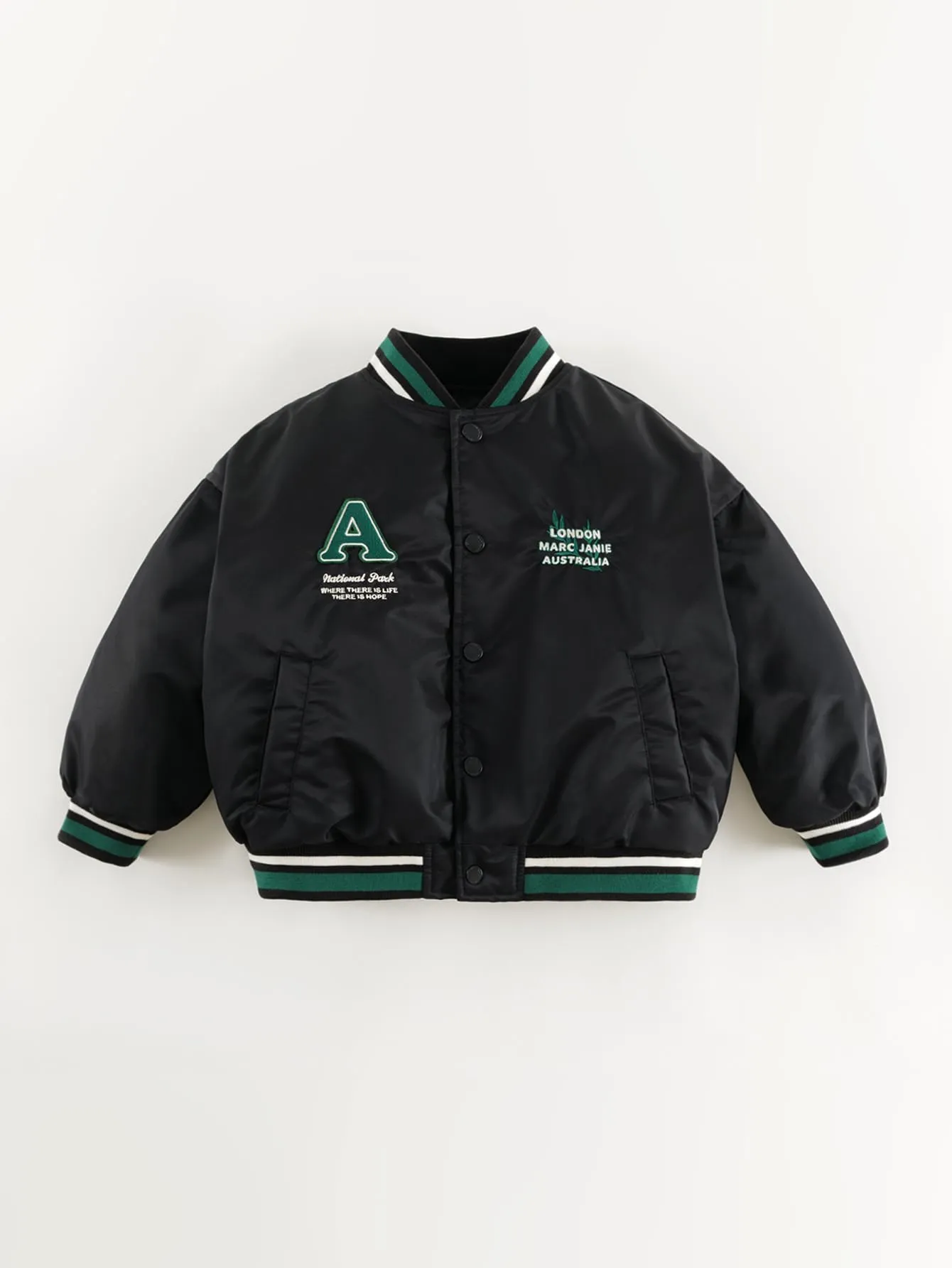 MARC & JANIE Boys Loose Letter Embroidered Baseball Jacket 241190