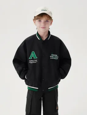 MARC & JANIE Boys Loose Letter Embroidered Baseball Jacket 241190