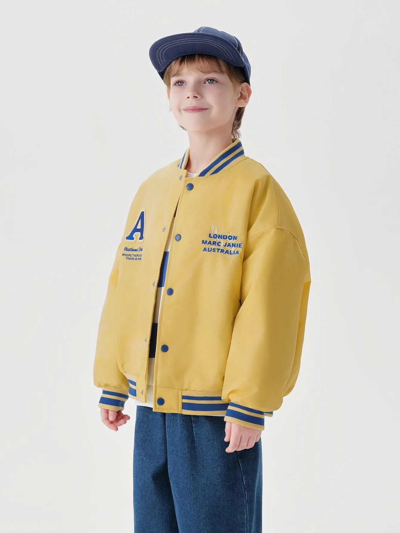 MARC & JANIE Boys Loose Letter Embroidered Baseball Jacket 241190