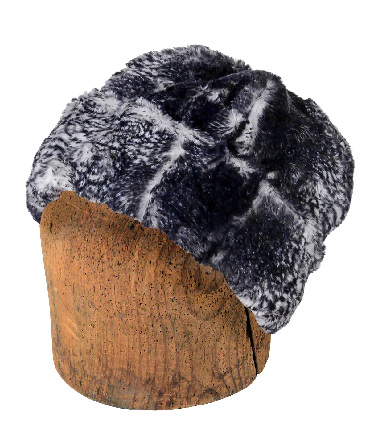 Men's Beanie Hat, Reversible - Luxury Faux Fur in Black Mamba