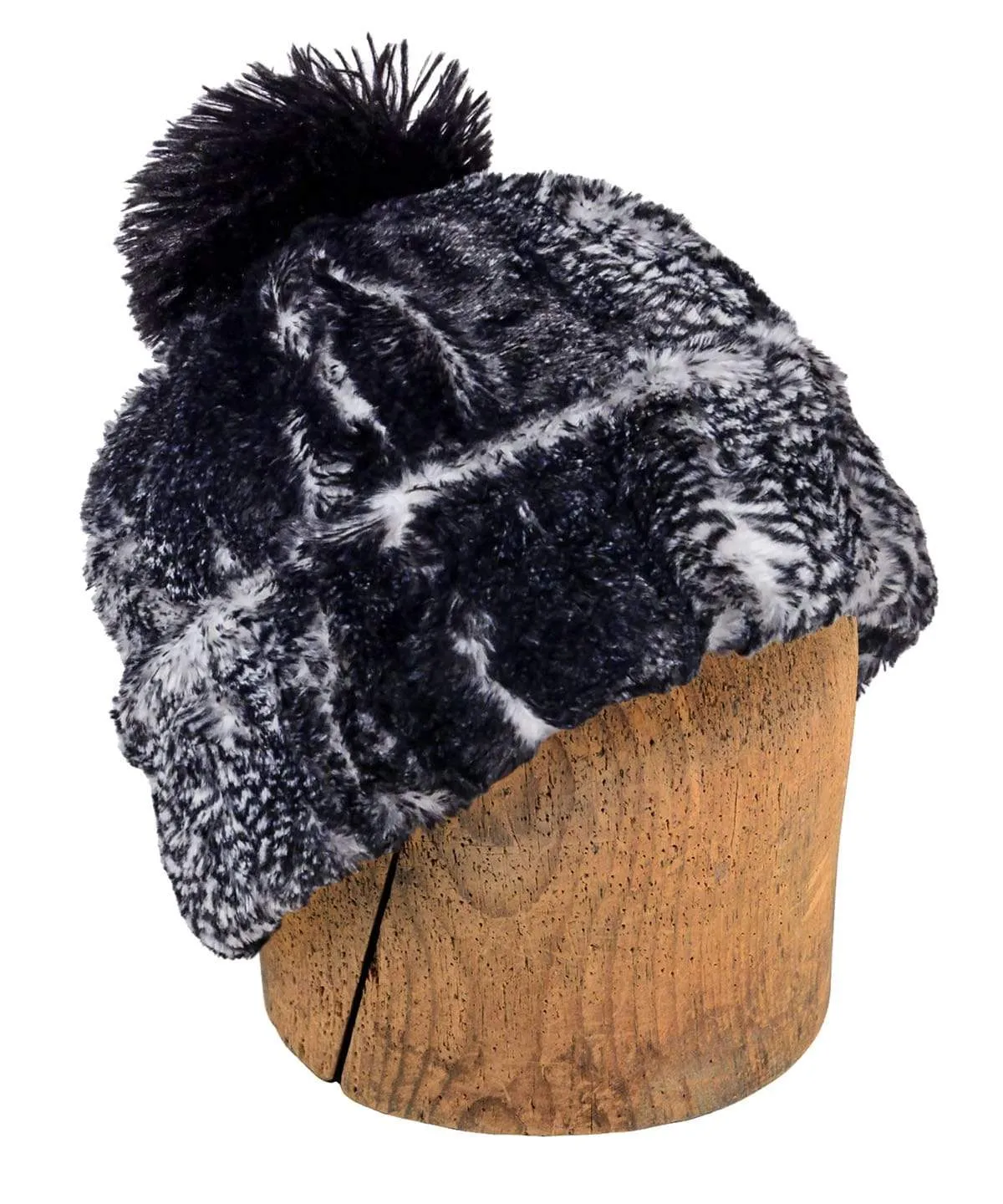 Men's Beanie Hat, Reversible - Luxury Faux Fur in Black Mamba