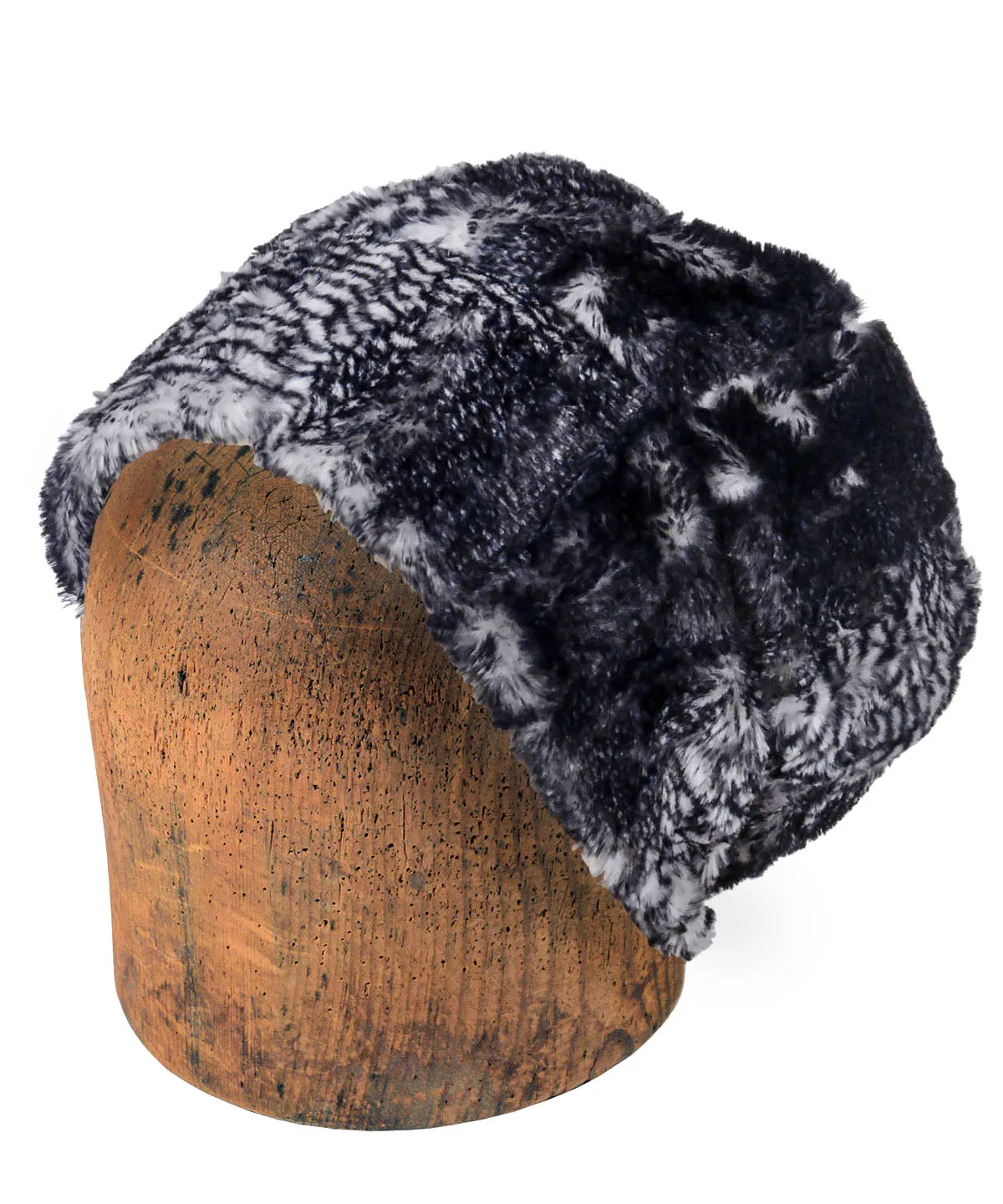 Men's Beanie Hat, Reversible - Luxury Faux Fur in Black Mamba