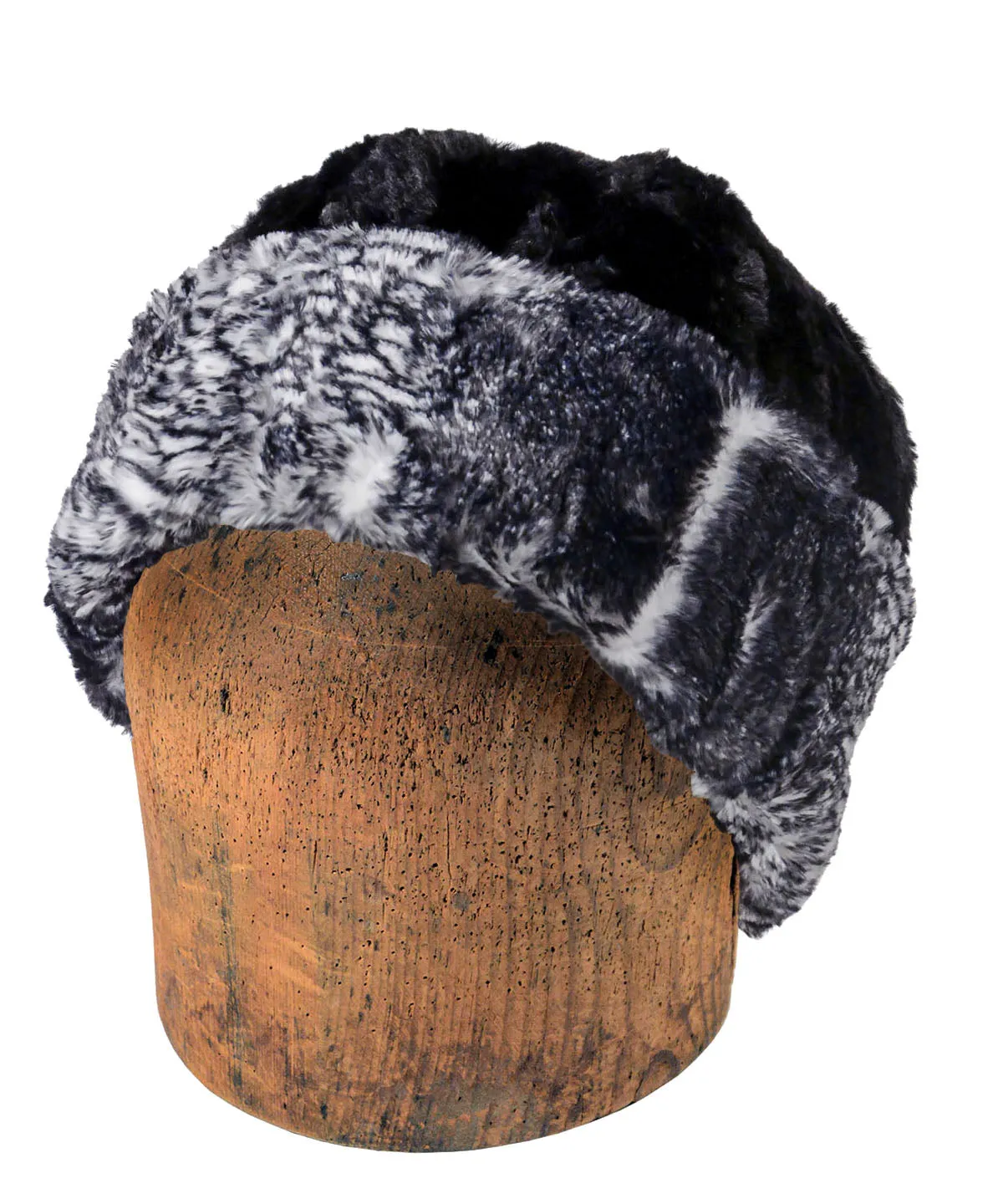 Men's Beanie Hat, Reversible - Luxury Faux Fur in Black Mamba