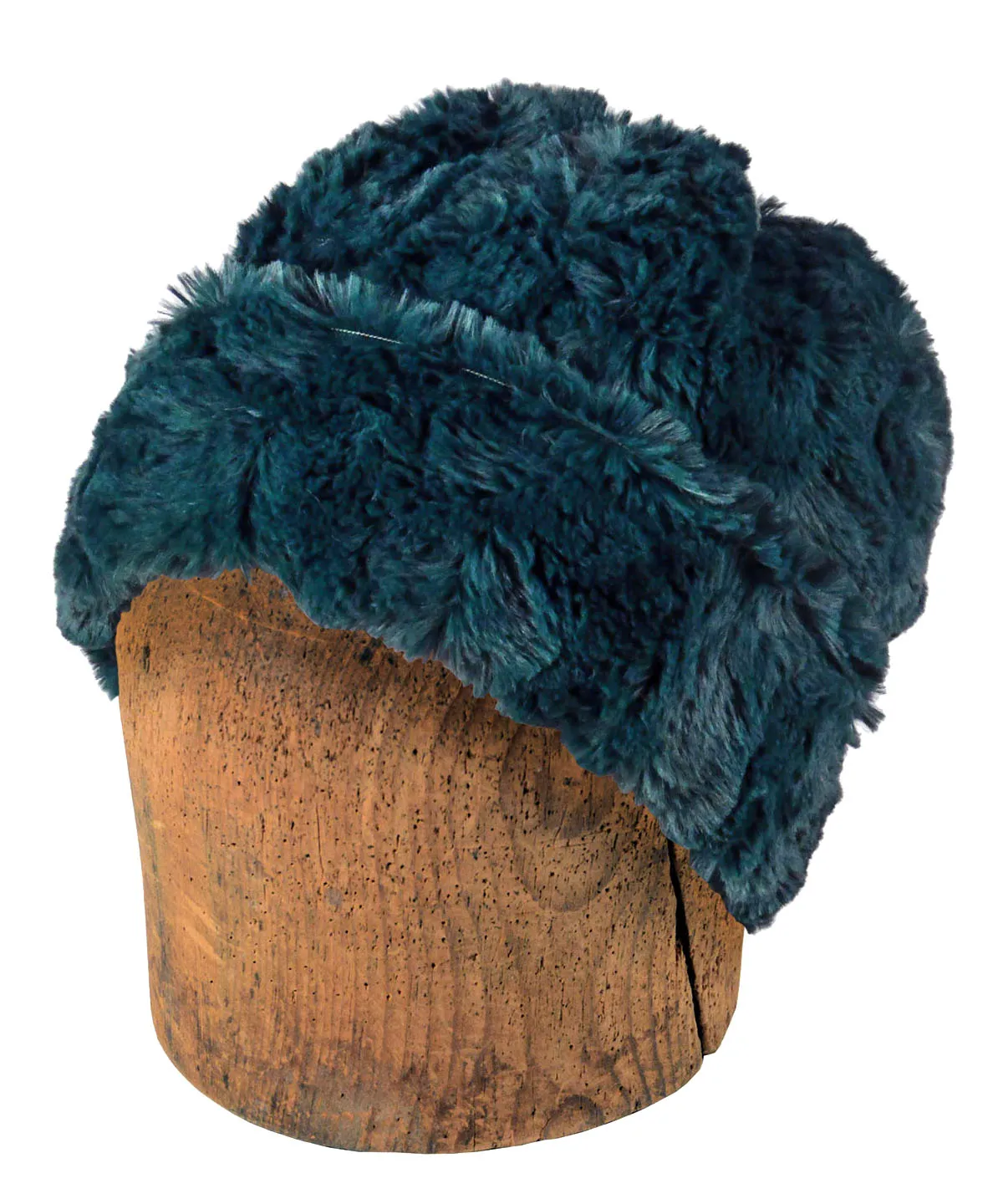 Men's Beanie Hat, Reversible - Luxury Faux Fur in Peacock Pond