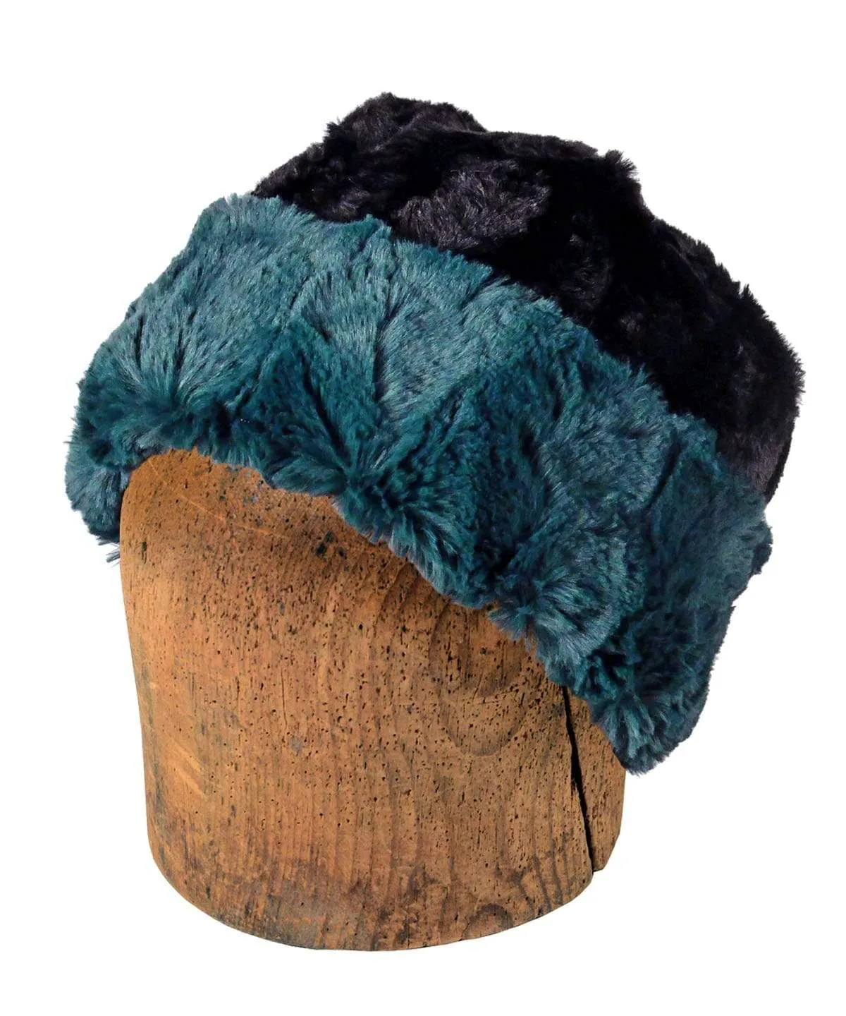 Men's Beanie Hat, Reversible - Luxury Faux Fur in Peacock Pond