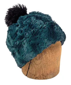 Men's Beanie Hat, Reversible - Luxury Faux Fur in Peacock Pond