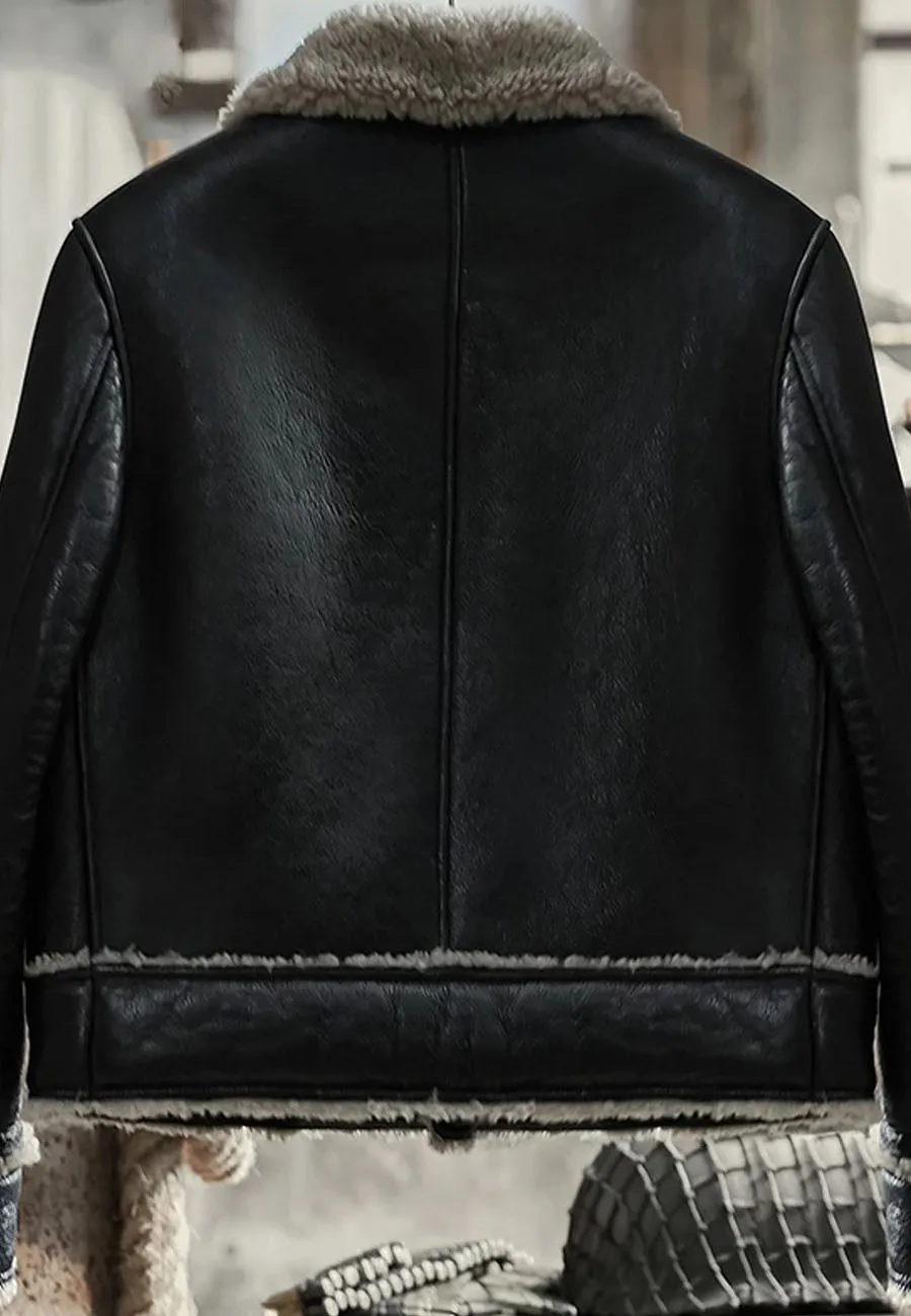 Men's Black Motorcycle Shearling Jacket