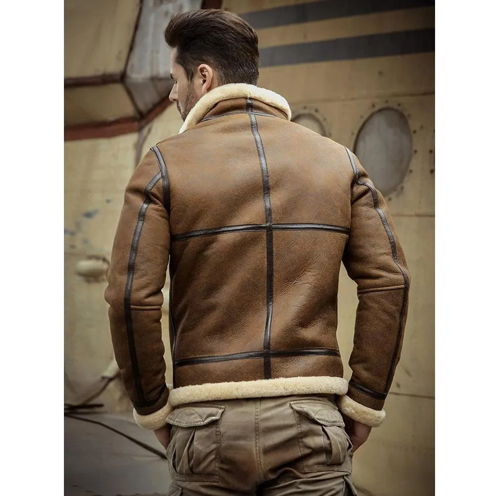 Men's Brown RAF Aviator Sheepskin Shearling Airforce Jacket