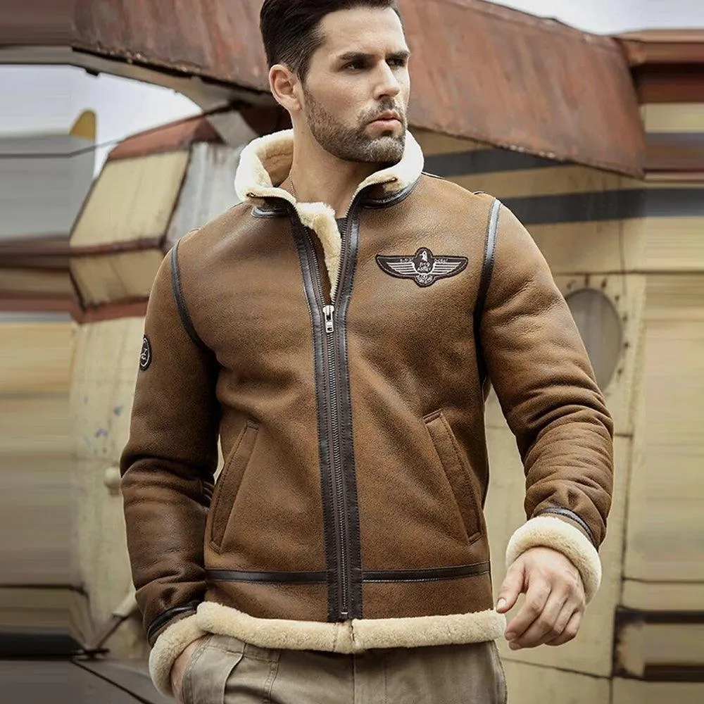 Men's Brown RAF Aviator Sheepskin Shearling Airforce Jacket