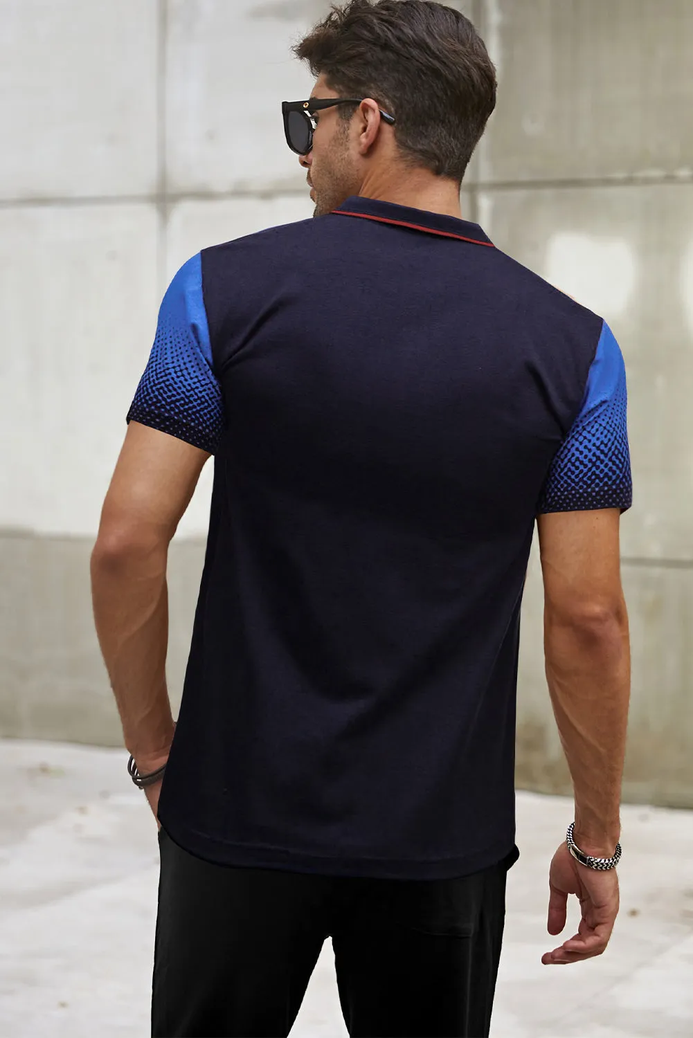 Men's Gradient Color Short Sleeve Henley T-shirt