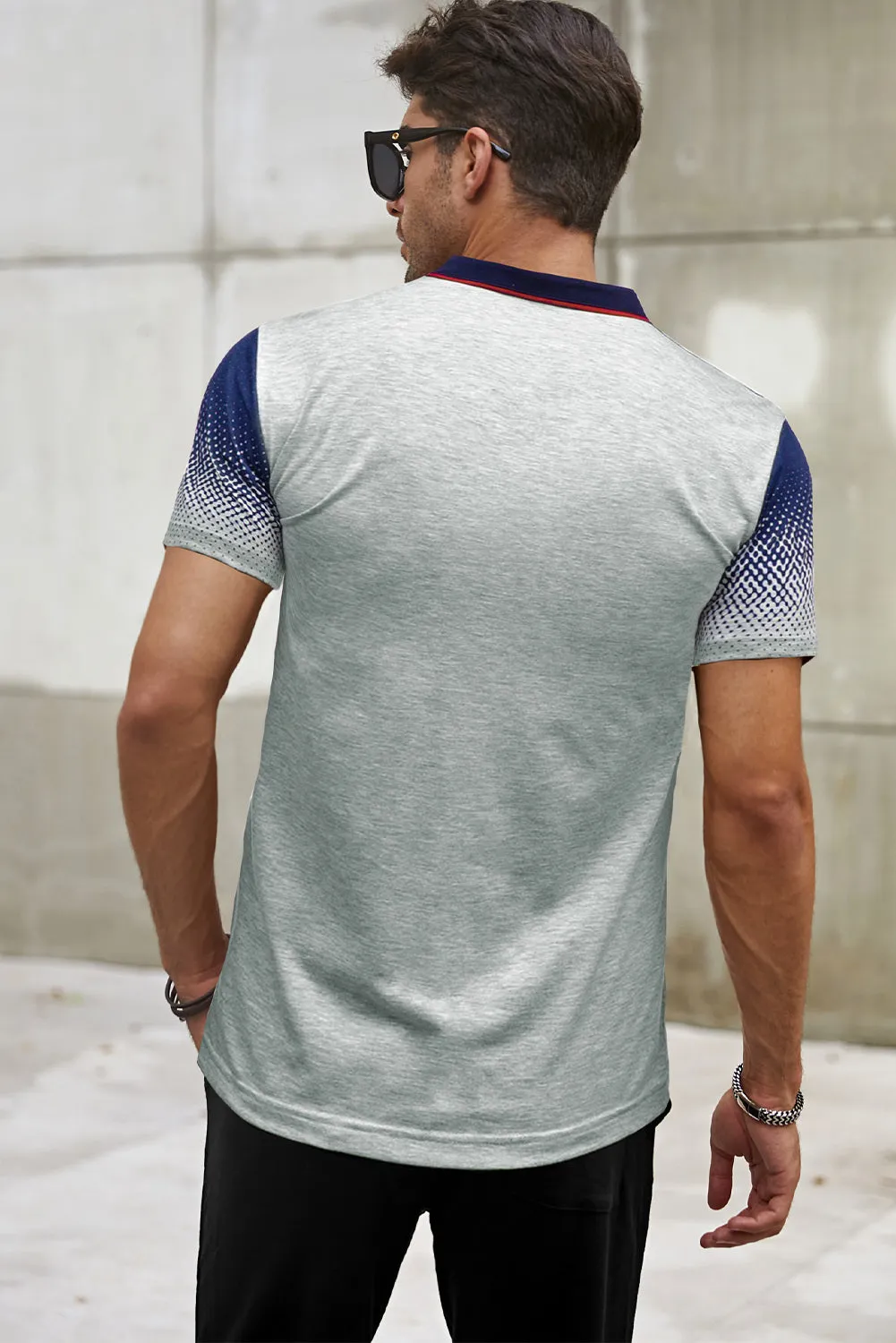 Men's Gradient Color Short Sleeve Henley T-shirt