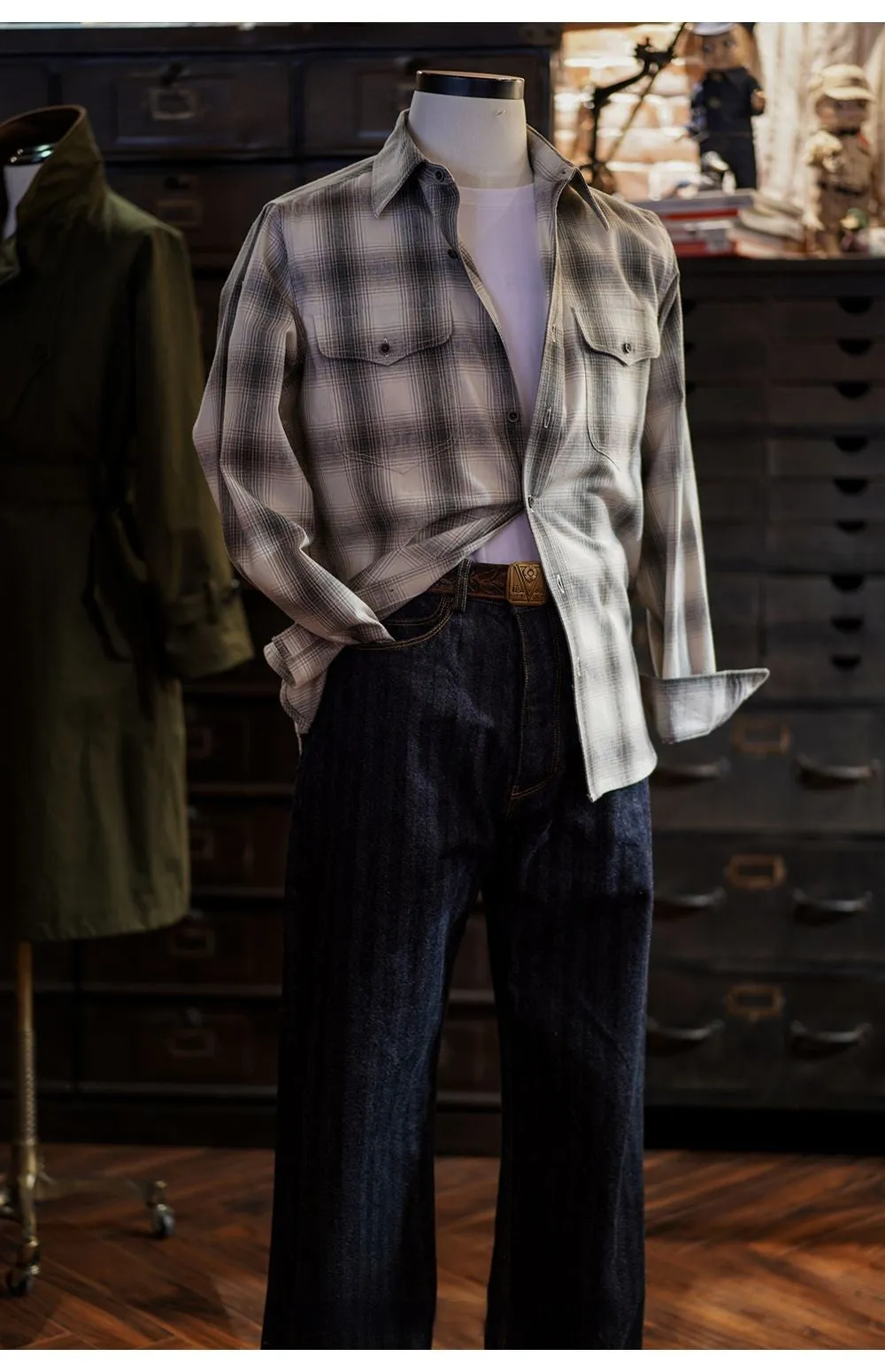 Men's Gradient Plaid Long Sleeves Shirt