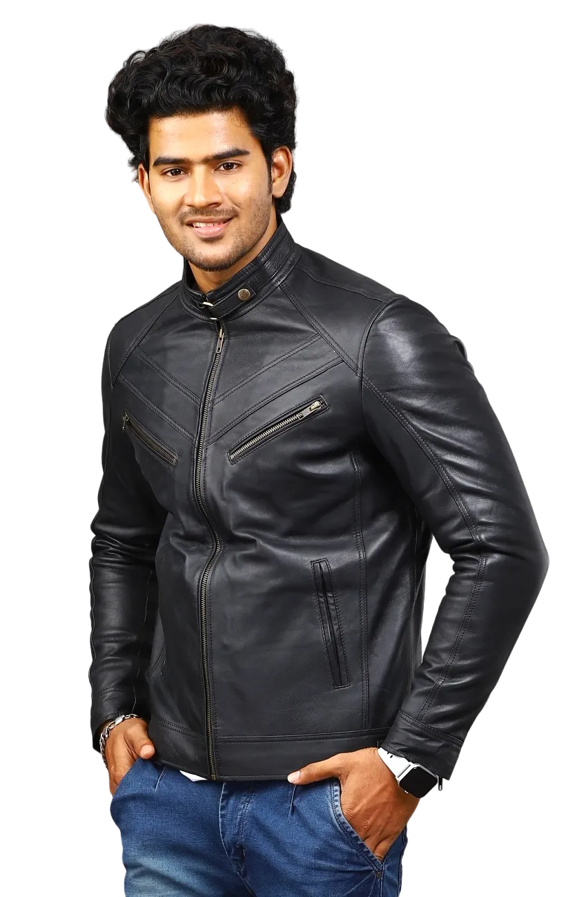 MENS LEATHER JACKET 41005 (BLACK)