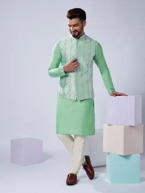 Men's Sea Green Kurta Jacket Trouser Set