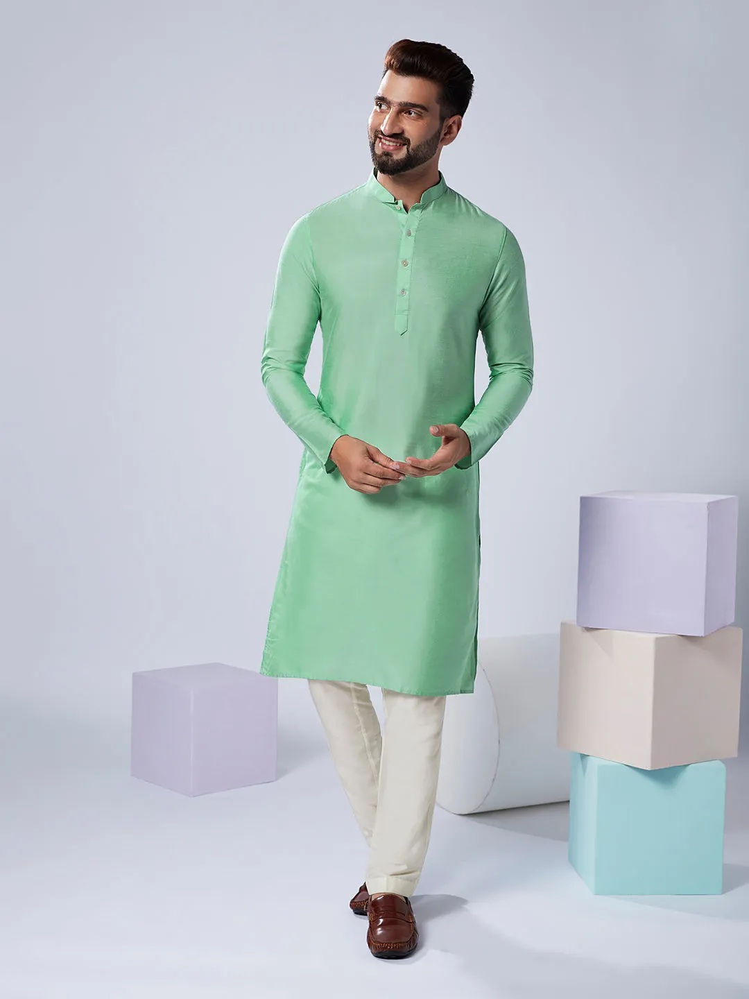 Men's Sea Green Kurta Jacket Trouser Set