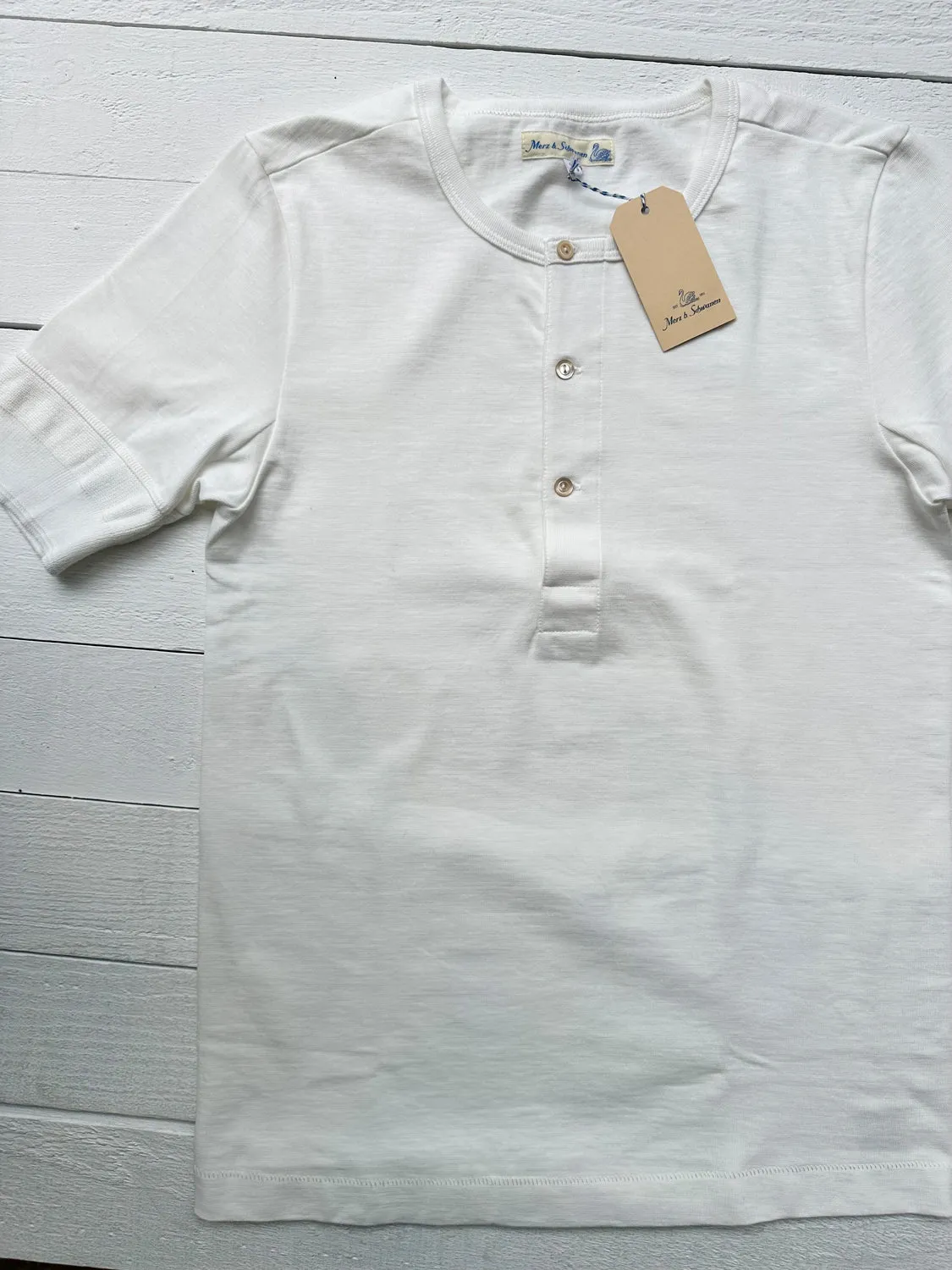 Merz b. Schwanen - Loopwheeler 207 Short Sleeved Henley in White