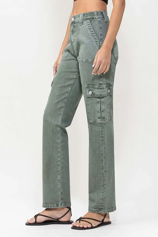 Mid Rise Straight Jeans with Cargo Pocket Detail